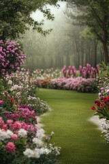 Obraz premium Beautiful garden with colorful flowers.