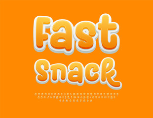 Vector Tasty poster Snack. Playful Yellow Font. Creative Alphabet Letters and Numbers.
