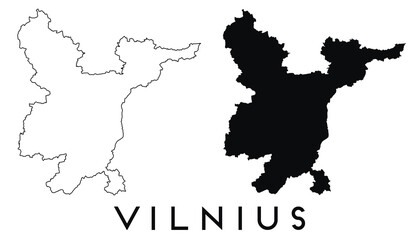 Vilnius city map with black border outline vector