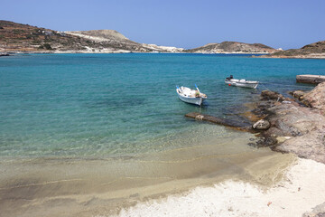 White sandy paradise beach of Prassa with turquoise crystal clear sea voted one of the best in...