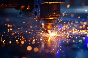 "Blue Laser CNC Cutting Metal with Sparks – Advanced Industrial Technology"