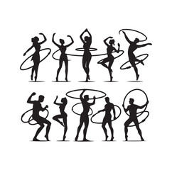 Men and women hula hooping silhouette vector illustration