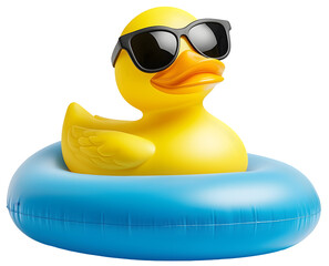 Yellow Rubber Duck Wearing Sun Glasses Pool Float Transparent Background Cutout