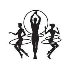 Men and women hula hooping silhouette vector illustration