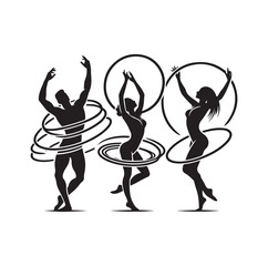 Men and women hula hooping silhouette vector illustration