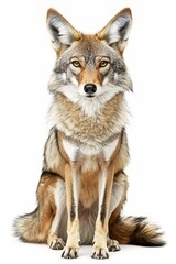 Fototapeta premium Attentive Coyote Portrait on Clear White Surface