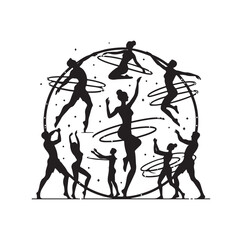 Men and women hula hooping silhouette vector illustration