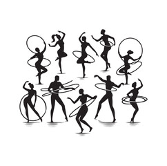 Men and women hula hooping silhouette vector illustration