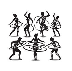 Men and women hula hooping silhouette vector illustration