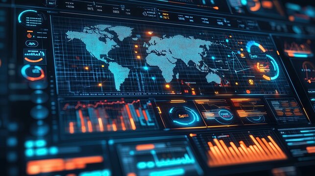 Consumer marketing global, AI-driven digital marketing interface displaying real-time global analytics