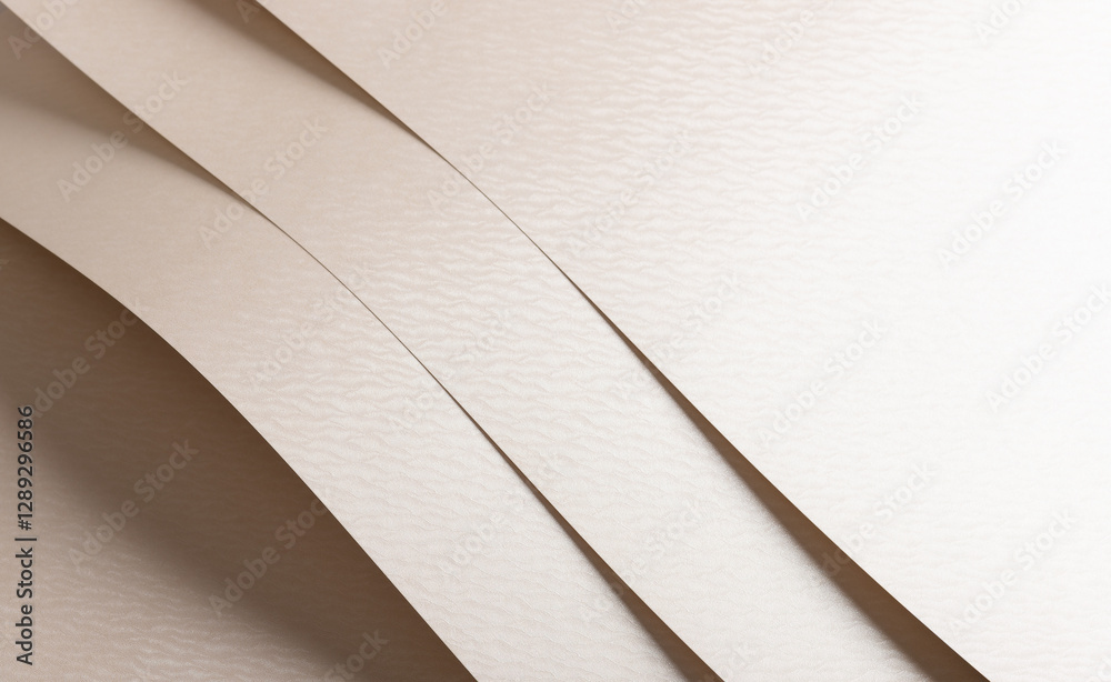 Poster Ivory and cream paper with embossed, rippled texture and geometric wave lines. Pearlescent, glossy finish creates a luxurious, elegant background with a shiny, reflective effect. Shimmering metallic