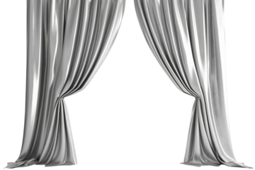 Silver curtains, interior design concept. Space for text.