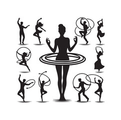 Men and women hula hooping silhouette vector illustration © Joynab