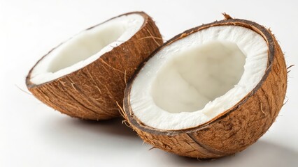Halved Coconut on White Background