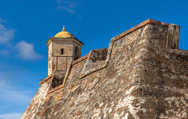 Fototapeta premium Castle Detail in Cartagena, Detail exposure of the historical Castle in old town, Cartagena, Colombia.
