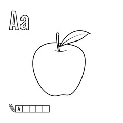 Alphabet for coloring, letter A apple, vector illustration