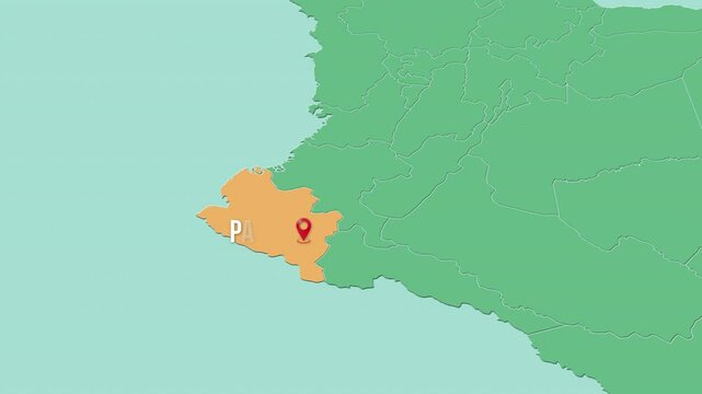 Mapa de Colombia con divisi&oacute;n pol&iacute;tica resaltando el estado Nari&ntilde;o con su capital Pasto.