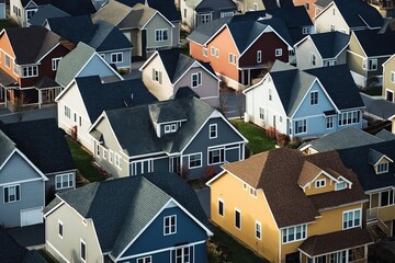 Many different colored houses located close to each other