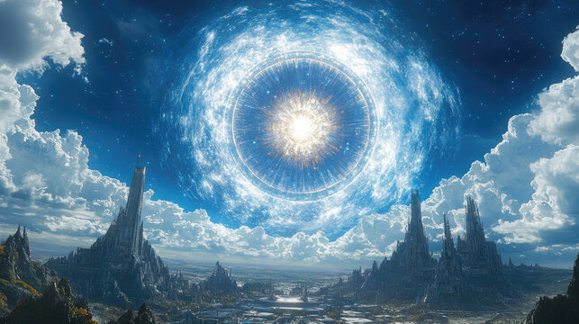 Cosmic Eye Opens Over Fantasy Landscape - Powered by Adobe