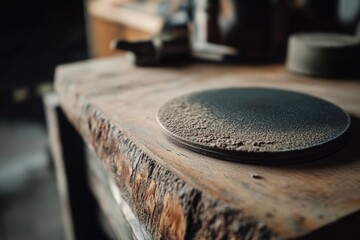 Sanding the wooden surface of furniture to a perfect look, with focus on the sanding disc.