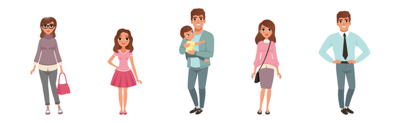 Man and Woman in Different Age Vector Set