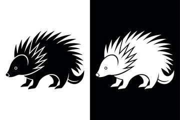 Porcupine Silhouette Vector Icon With Black And White Background.