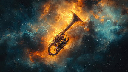 Cosmic Trumpet in Fiery Nebula