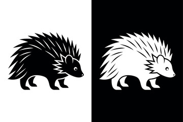 Porcupine Silhouette Vector Icon With Black And White Background.