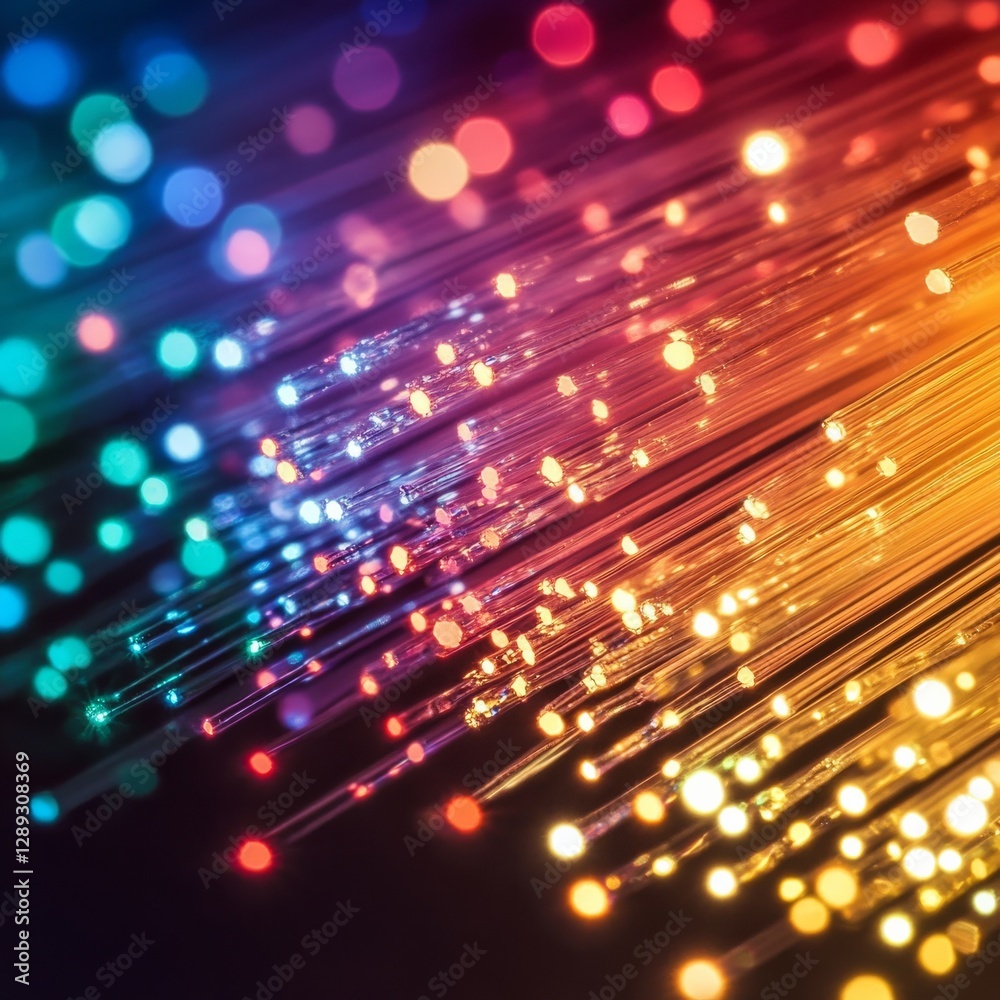 Aufkleber Illuminated Fiber Optics Displaying a Spectrum of Colors, Creating a Vibrant and Captivating Abstract Light Design.