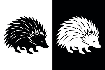 Porcupine Silhouette Vector Icon With Black And White Background.