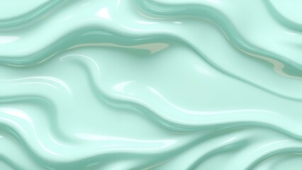 Fototapeta premium Smooth, wavy, and glossy light mint green surface with fluid-like appearance, soft curves, and highlights, creating a shiny, almost liquid texture