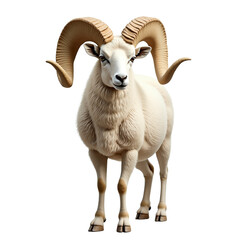 Majestic Dall sheep portrait with impressive spiraled horns, isolated on white background. Ideal for wildlife, strength, and nature-themed designs.