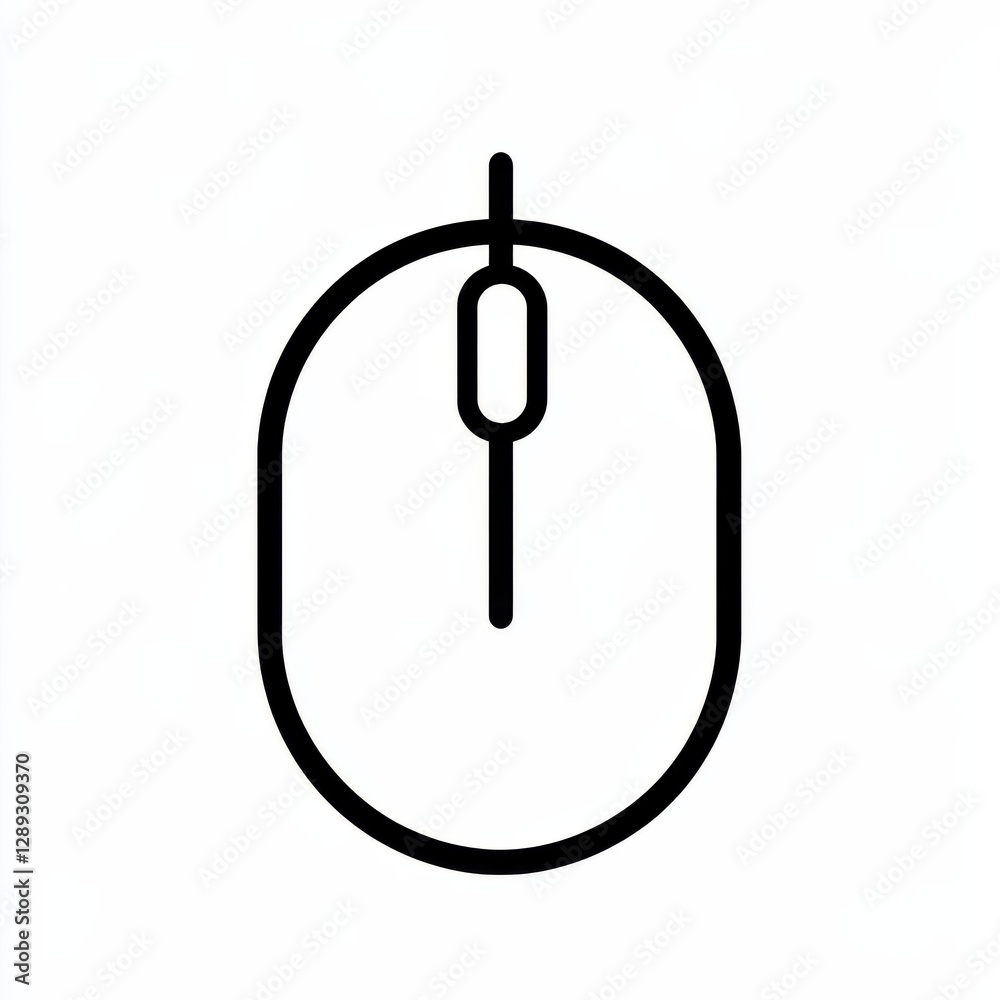 Poster minimalist computer mouse icon: black outline on white background, representing technology