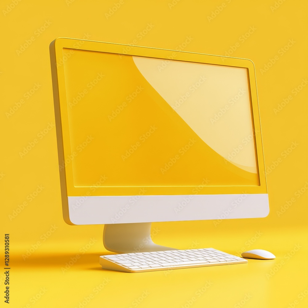 Poster Sleek Yellow Computer Setup: A Modern Minimalist Design with Keyboard and Mouse on Bright Monochromatic Background