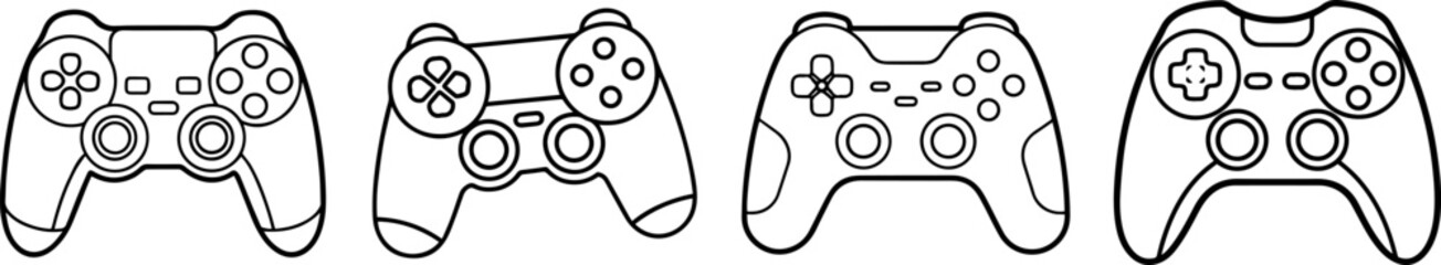 A Set of Line art of video game controller vector illustration