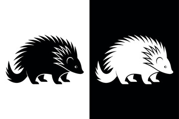 Porcupine Silhouette Vector Icon With Black And White Background.