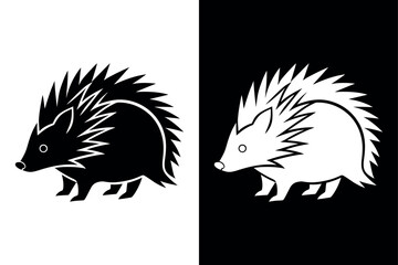 Porcupine Silhouette Vector Icon With Black And White Background.