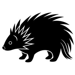 High-Quality Porcupine Silhouette Vector Icon White Background. 
