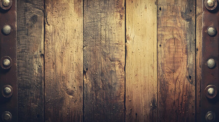 Rustic Wooden Planks Background Texture with Metal Studs