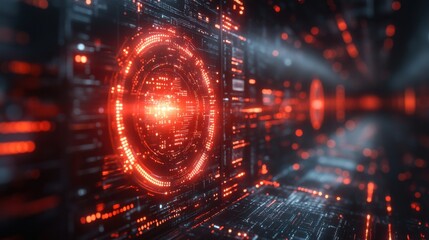 Futuristic digital data overlay showing technological advancement and artificial intelligence. Science and technology concept