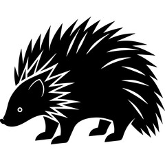 High-Quality Porcupine Silhouette Vector Icon White Background. 