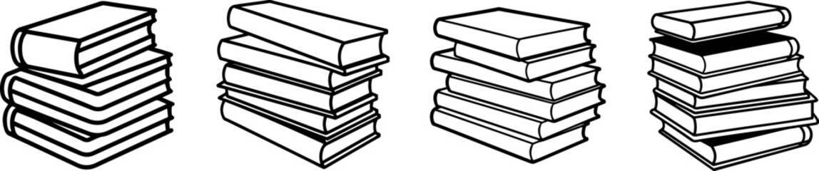 A Set of Line art of stack of books vector illustration