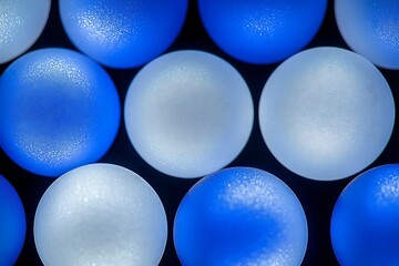 Abstract arrangement of blue and white spheres