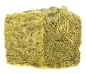 Piece of stone mineral wool insulation isolated on a white background. Thermal insulation. Fiberglass.