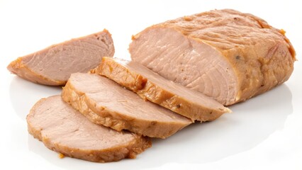 Sliced Roasted Meat on White Background