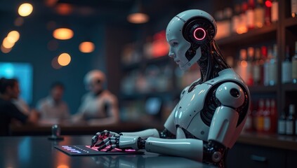 Robotic Bartender at Work in Bar. Future of Service Industry