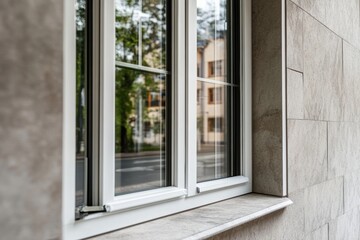 Fototapeta premium A picture of a new plastic window with hardware details. 