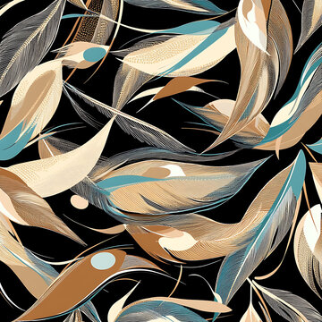 Leave stamp seamless pattern. Watercolor leaves seamless vector pattern. Line leaf background.
