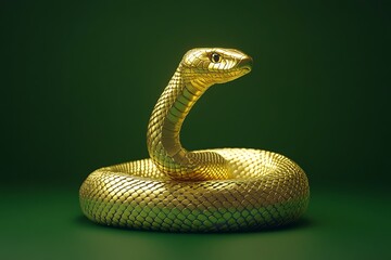 Golden snake on green background