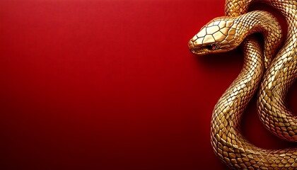 Fototapeta premium Golden Snake on Red Background